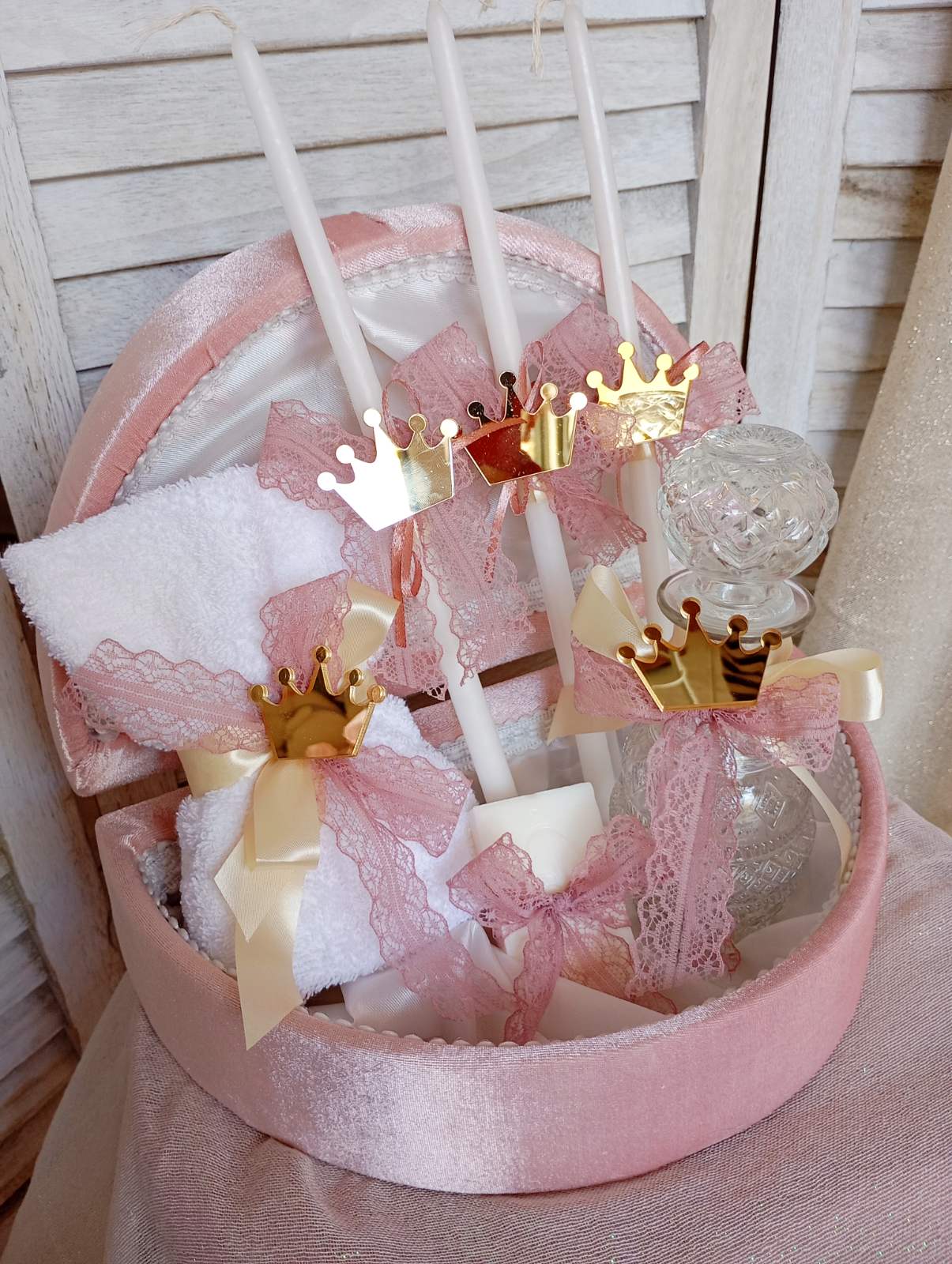 Σετ Λαδικά Βάπτισης με Χρυσή Κορώνα -κορίτσι