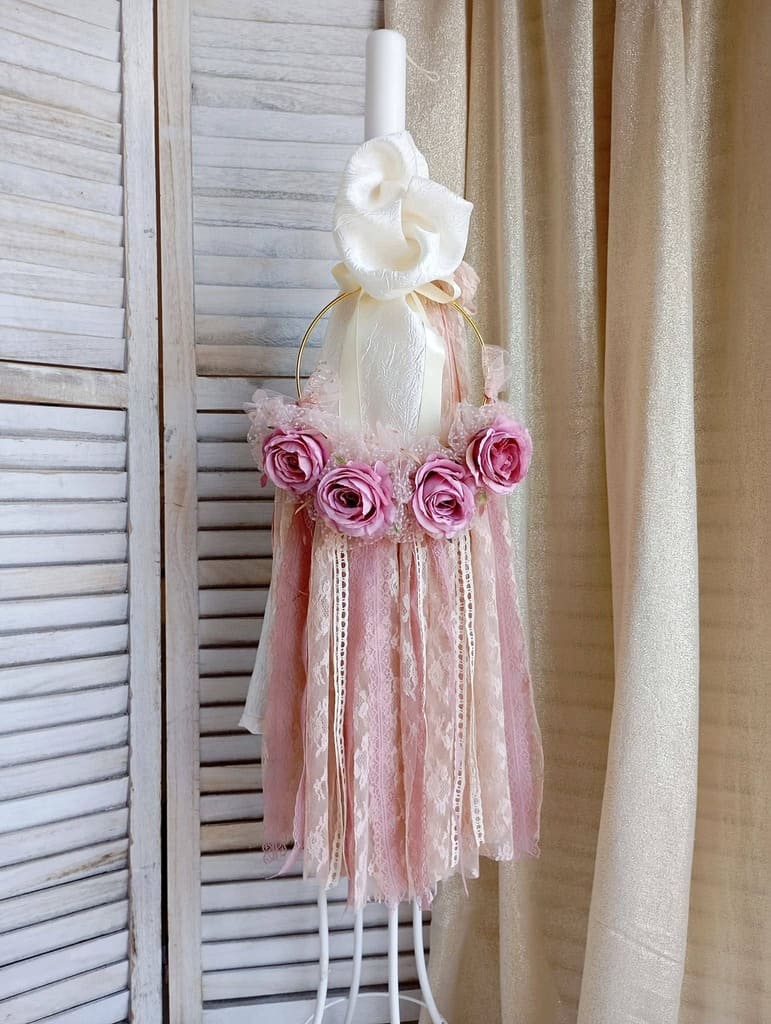 Λαμπάδα Βάπτισης Ονειροπαγίδα με Τριαντάφυλλα